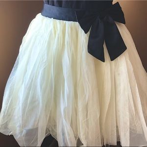 Cream Tulle Skirt with black bow waist band